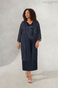 Live Unlimited Curve Asymmetrisches Kleid aus Satin, Blau (389430) | 68 €
