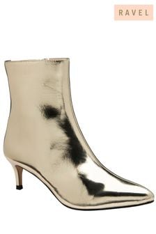 Ravel Gold Stiletto Heel Zip Up Ankle Boots (389677) | ₪ 402