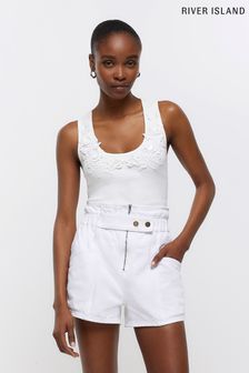 River Island Corsage Applique Rib White Vest Top (389767) | €23