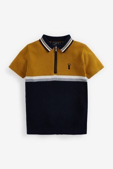Knitted Colourblock Zip Neck Polo (3-16yrs)
