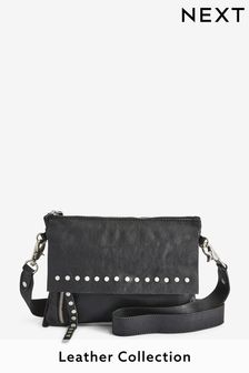 Black Leather Studded Flap Across-Body Bag (390431) | ₪ 124