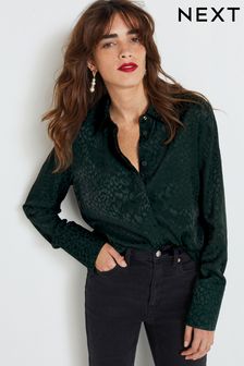 Green Satin Jacquard Long Sleeve Shirt (390450) | €28
