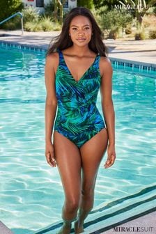 Miraclesuit Green Oceanus Palm Reeder Tummy Control Swimsuit