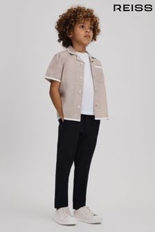Reiss Stone/White Vitan Senior Linen Contrast Cuban Collar Shirt (392032) | €60