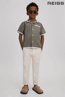 Khaki/Weiß - Reiss Vitan Leinen Hemd mit kontrastierendem kubanischem Kragen (392075) | 59 €