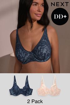 Navy Blue/Cream DD+ Non Pad Full Cup Lace Detail Bras 2 Pack (392292) | €34
