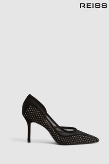 Reiss Black Keri Embellished Mesh Court Shoes (392698) | AED1,354