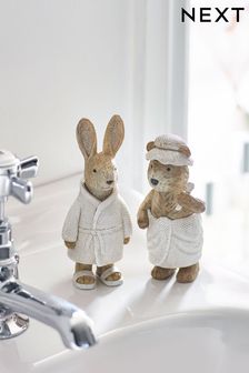 Set of 2 Natural Bertie Bear and Rosie Rabbit Spa Ornaments