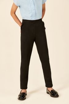 Black Cotton Rich Jersey Stretch Pull-On Frill Pocket School Trousers (3-16yrs) (394085) | 3.50 BD - 6 BD