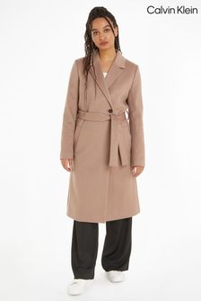 Wełniany kopertowy płaszcz Calvin Klein Essential w naturalnym kolorze (394289) | 1,577 zł