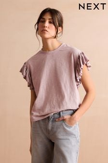 Violett - T-Shirt mit Rüschenärmeln und Gitzer-Nieten (394688) | 27 €