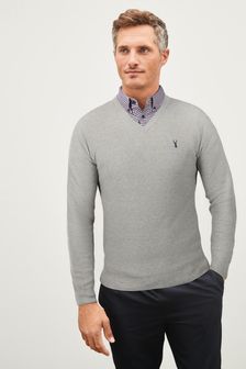 Light Grey V-Neck Mock Shirt Jumper (395120) | 48 €