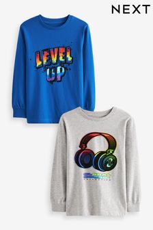 Blue/Grey Rainbow Headphones Long Sleeve Graphic T-Shirts 2 Pack (3-16yrs) (395390) | TRY 489 - TRY 719