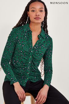 Monsoon Green Print Ruched Jersey Shirt (395488) | 157 zł