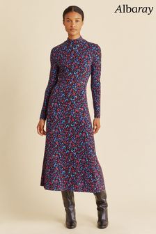 Albaray Celia Geblümtes Kleid mit weitem Stehkragen, Natur (3954Y6) | 53 €