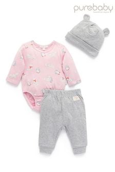 Rosa - Purebaby 3-teiliges Baby-Geschenkset mit Body, Leggings und Mütze (396238) | 25 €