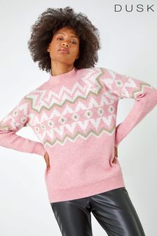 Dusk Pink High Neck Fairisle Pattern Knit Jumper (396456) | €48