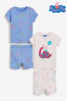2 Pack Glitter Peppa Pig Dinosaur Short Cotton Pyjamas (9mths-6yrs)
