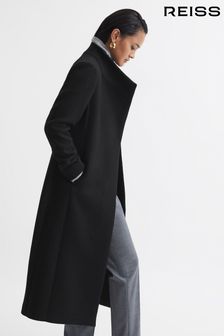 Reiss Black Mischa Petite Tailored Wool Blend Longline Coat (396795) | kr6,707