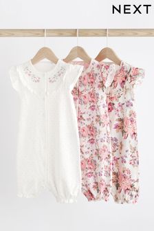 Pink/White Floral Baby Rompers 3 Pack (396811) | €28 - €34