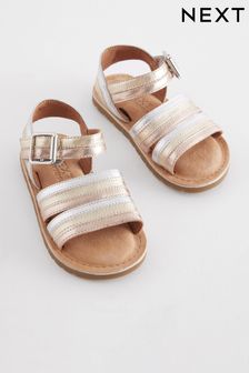 Gold Wide Fit (G) Leather Stripe Sandals (396902) | HK$175 - HK$192
