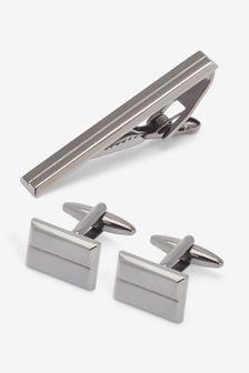 Gunmetal Cufflink And Tie Clip Set (397220) | €20
