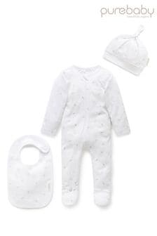 Purebaby 3 Piece Baby Hat, Bib & Sleepsuit Set