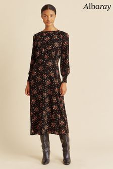 Srednje dolga obleka naravne barve s cvetličnim motivom Albaray (3976A0) | €48