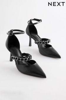 Black Forever Comfort® Point Toe Chain Trim Heel Shoes (397775) | €24