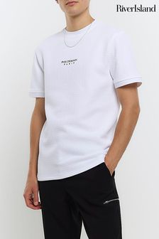 River Island White Slim Embroidered Quilt T-Shirt (397790) | OMR12