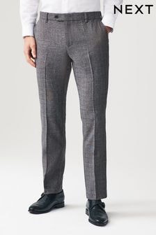 Grey Textured Slim Fit Check Smart Trousers (397849) | $43