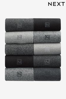Black/Grey 10 Pack Embroidered Lasting Fresh Socks (398217) | HK$224