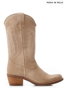 Moda in Pelle Fanntine Mid Leg Pointed Western Nude Boots (398760) | OMR77