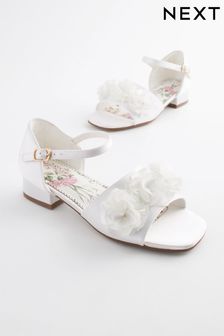 Blanco y marfil - Sandalias de tacón de dama de honor de satén con flores (399385) | 33€ - 43 €