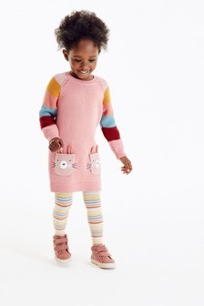 Pink Rainbow Bunny Jumper Dress & Tights Set (3mths-7yrs) (399448) | CHF 28 - CHF 33