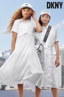 DKNY Mesh Lace Overlay Mid Length White Skirt