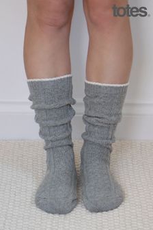 Totes Ladies Cashmere Blend Slouch Bed Socks with Cable Knit Detail