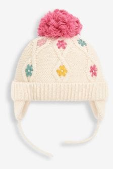 JoJo Maman Bébé Cream Floral Embroidered Cable Hat (3BY868) | €26