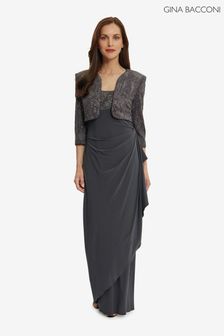 Gina Bacconi Isy Long Side Ruched Jacquard Knit & Matte Jersey Gown With Bolero Black Jacket (3NJ816) | €434
