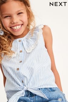 Blue Stripe Frill Collar Tie Front Blouse (3-16yrs) (3NR338) | TRY 265 - TRY 380