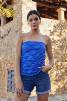 Cobalt Blue Crochet Ruched Side Bandeau Top (3P8570) | $27