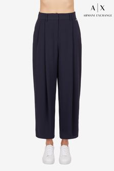 Armani Exchange Navy Blue Pleated Loose Fit Trousers