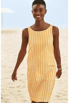 Robe droite en lin mélangé