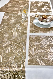 Set of 6 Gold Metallic Geo Placemats And Table Runner (400307) | $32