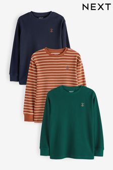 Brown/Black/Green Stripe Long Sleeve Colourblock T-Shirts 3 Pack (3-16yrs) (400353) | ₪ 105 - ₪ 143