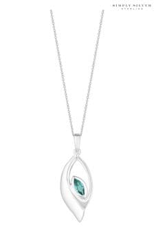 Simply Silver Silver Tone Tourmaline Navette Pendant Necklace (400623) | €62