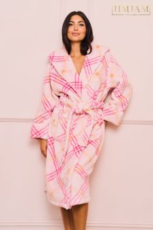 Jim Jam the Label Pink Check Supersoft Cosy Fleece Robe Dressing Gown