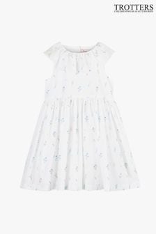 فستان بنقشة موردة من القطن باللون الأبيض الصفصاف من Trotters London (400887) | 36 ر.ع - 39 ر.ع