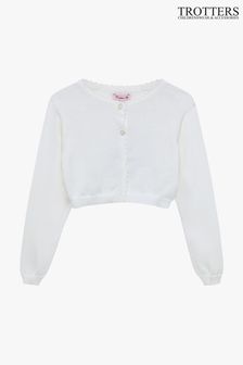 Trotters London White Sophie Cropped Cotton Cardigan