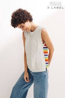 Madeleine Thompson x Label - Witte gebreide tanktop met regenboog aan de achterkant voor dames (400998) | €24